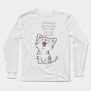 Christmas Cat Closeup Long Sleeve T-Shirt